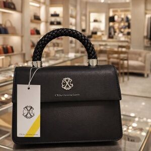 Christian LaCroix Black Top-Handle Leather Satchel with crossbody strap